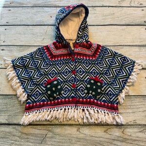 Matilda Jane Caroling we go Hooded Knit Poncho Sweater button down Girl Size 2